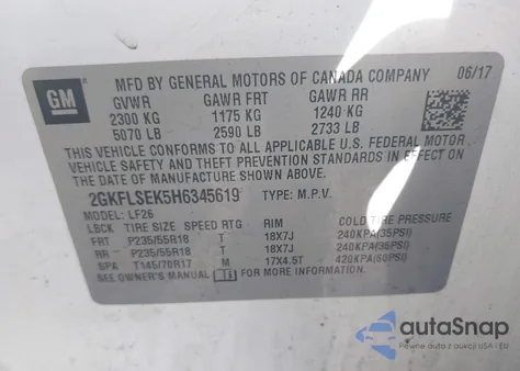 2017 GMC Terrain Sle-1 z USA, uszkodzony, nr VIN 2GKFLSEK5H6345619